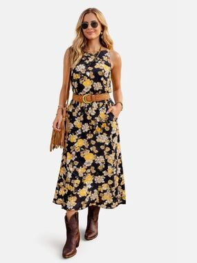 womens black and gold dress Sunset Maxi Daydress, Black / S